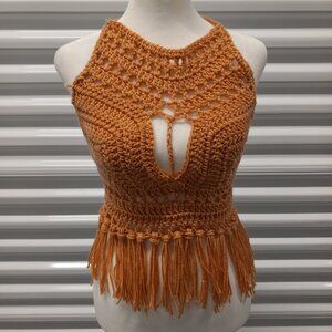 Handmade Crochet Fringe Festival Top XS/S Pink